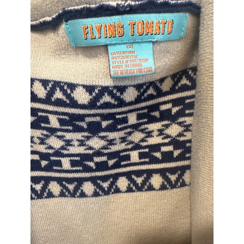 Flying Tomato Navy Blue Geometric Print Waterfall Cardigan Womens Plus Size 1X - Picture 3 of 7